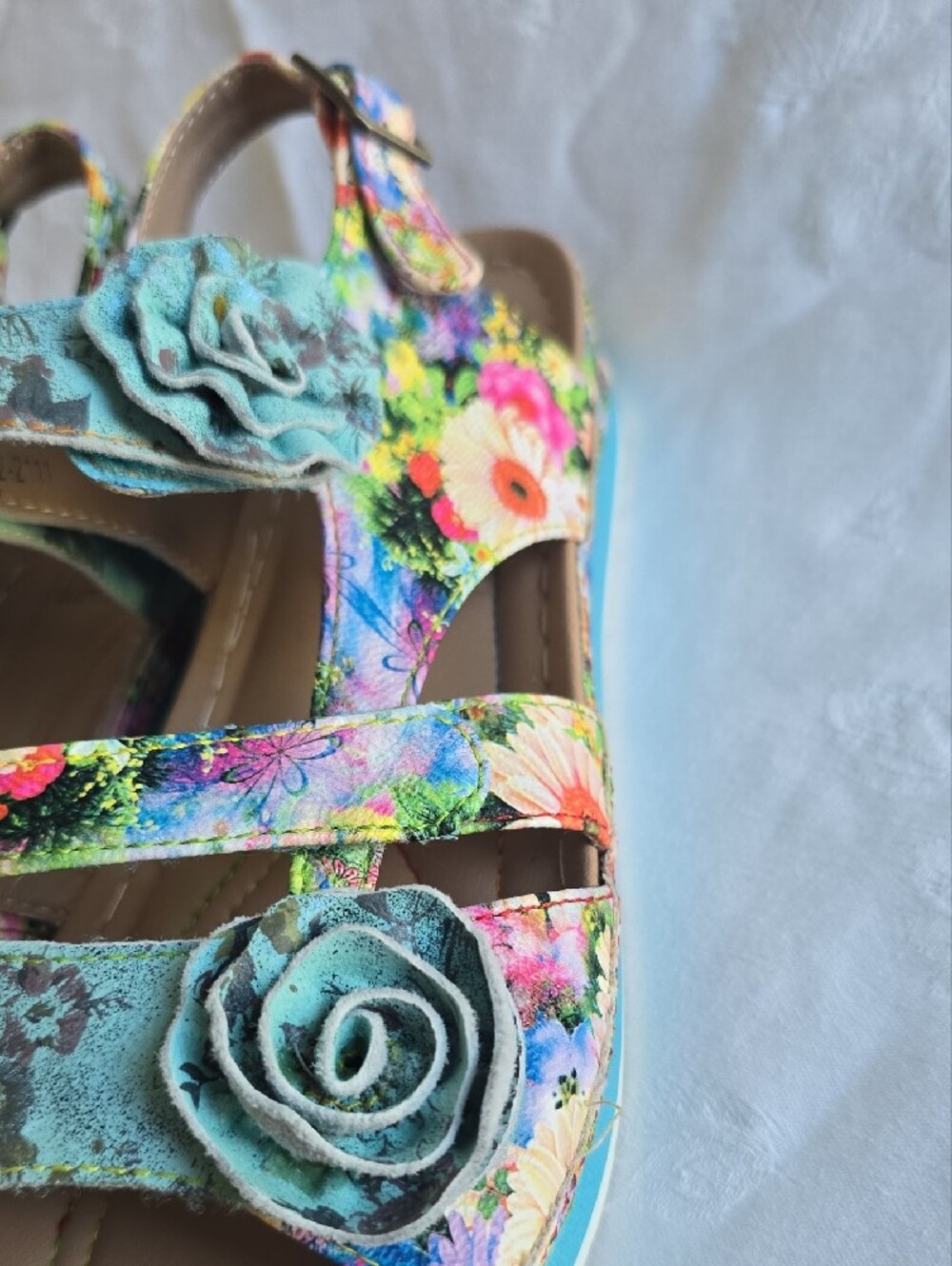 Joelina Floral Teal Women’s Slingback Sandals with Rosette Detail EU 41 US 10 - Picture 13 of 16